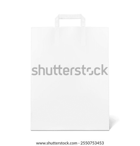 White paper bag with tape internal handle mockup. Vector illustration isolated on white background. Easy to use for presentation your product, idea, promo, design. EPS10.
