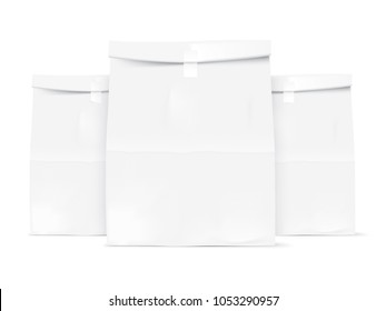 White paper bags isolated on background. Kraft vector bags.