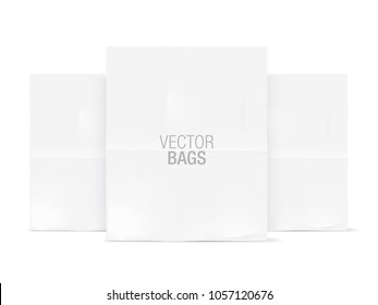 White paper bags isolated on background. Kraft vector bags.