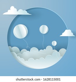 White paper balloon floating on in the air blue sky background for Valentine's day, Birthday, Anniversary and celebration concept. eps 10 vector.