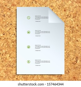 White paper banner background for page presentation on cork board texture background - Vector illustration