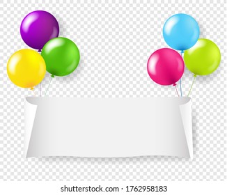 White Paper Banner With Colorful Balloons With Gradient Mesh, Vector Illustration