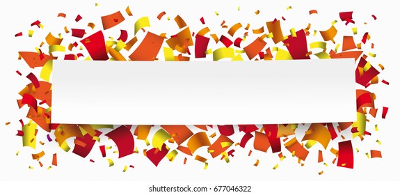 White paper banner and confetti. Eps 10 vector file.