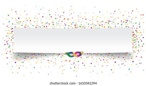 White Paper Banner With Mask And Colored Confetti. Eps 10 Vector File.