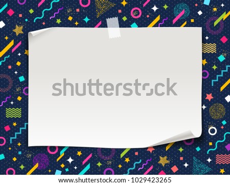 White paper banner on a multicolored abstract shape background,