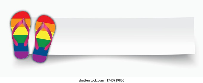 White paper banner with rainbow colored flip-flops. Eps 10 vector file.