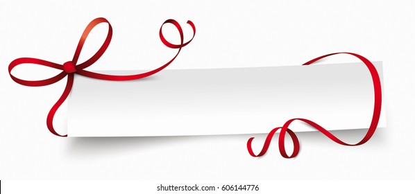 White paper banner with red ribbon on the white background. Eps 10 vector file.