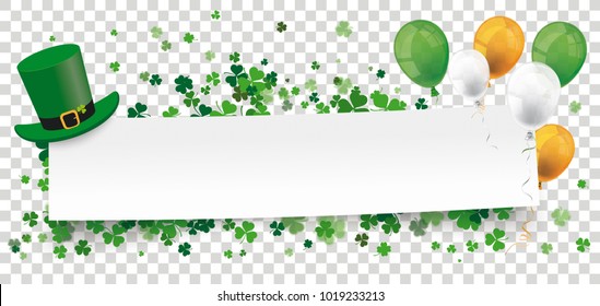 White paper banner for St Patricks Day on the checked background. Eps 10 vector file.