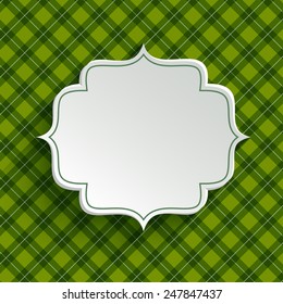 White paper banner in vintage or retro style over green pattern. St. Patrick`s day greeting card template