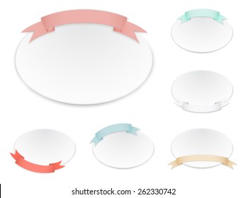White paper banners and different color ribbons with shadow
