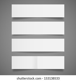 White Paper Banners - Set of blank white paper banners with shadows, isolated on gray background.  Vector illustration, Eps10.