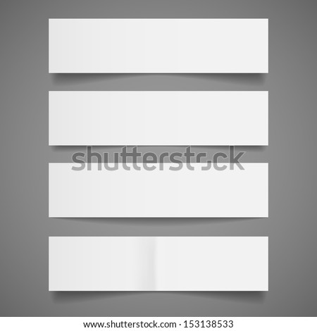 White Paper Banners - Set of blank white paper banners with shadows, isolated on gray background.  Vector illustration, Eps10.