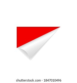 White paper with bent corner and red background. Vector 3d illustration