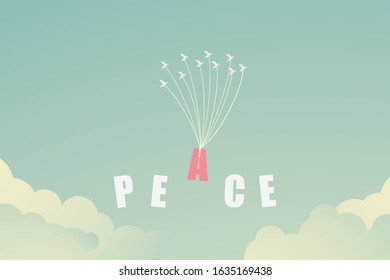 White paper bird fly ,International Day of peace concept ,vector illustration flat design
