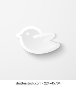 White paper bird with shadow social media web icon. Vector illustration