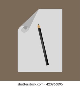 White paper and black pencil. List. Sheet for tests. Exam.