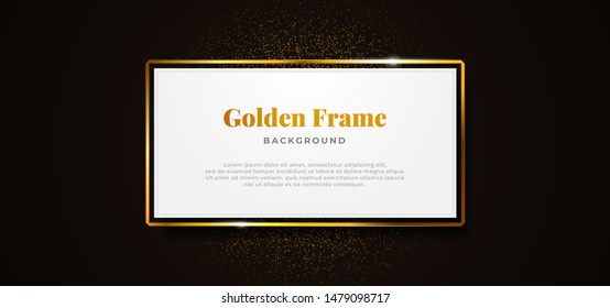 white paper board golden sparkling box frame with gold glitter decoration vector illustration. professional banner template design