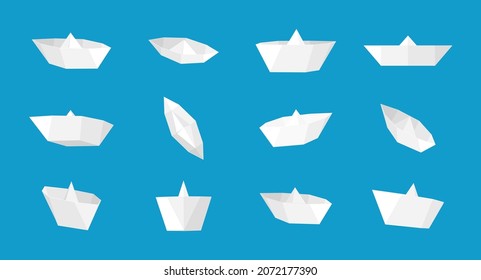 White paper boat collection with different views and angles