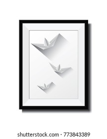 White paper boat floating above shadow isolate on background in realistic picture frame. Attracting attention, Idea for,graphic,web design,EPS10.