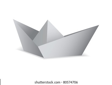 White paper boat folded origami concept