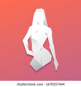 white оrigami paper bodybuilder woman silhouette
