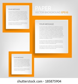 White paper box background on orange frame vector abstract on grey white background for text and message design