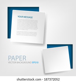 White Paper Box Background On Blue Frame Vector Abstract On Grey White Background For Text And Message Design