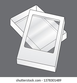 White Paper Box With Clear PVC Window On Gray Background, Vector File