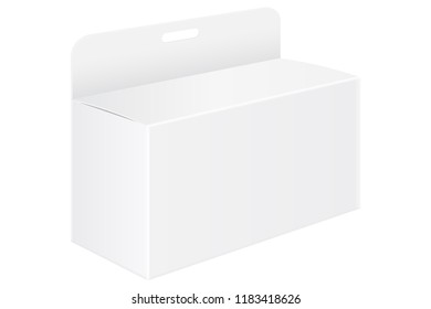 White paper box mockup with hanger. Vector 3d illustration isolated on white background