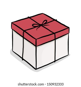 white paper box with red cover and rope / cartoon vector and illustration, isolated on white background.