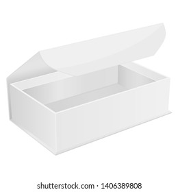 White paper box template. Open empty carton. Vector illustration isolated on white background