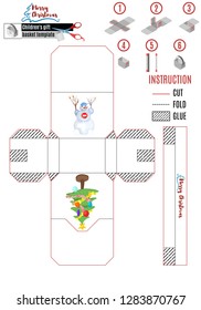 white paper box template with snowman and christmas tree for new year