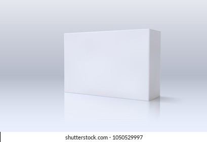 White paper box. Vector illustration. 3d package mockup. Template for medicines branding design. Light realistic container in perspective view