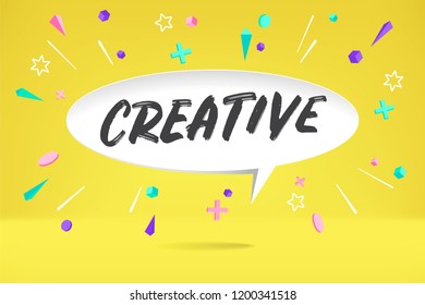 White paper bubble cloud with text Creative for emotion, motivation, positive design. Poster with cloud talk, text message, explosion graphic elements concept in memphis geometric style. Vector.