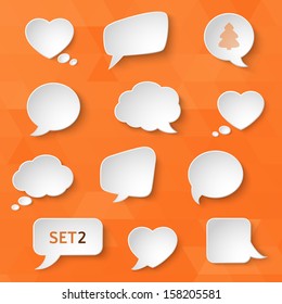 White paper bubbles for speech on an orange background. Universal set 2. Abstract design. Vector illustration.