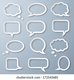 White paper bubbles for speech on a gray background. Abstract design elements. Vector illustration.