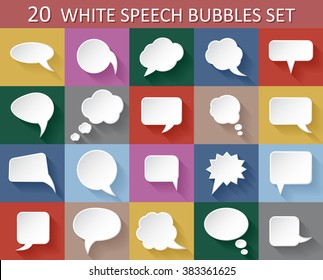 White paper bubbles for speech with shadows on an flat background.