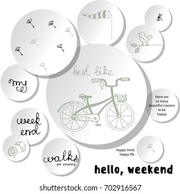 white paper and bubbles stickers, hello weekend