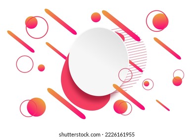 white paper card and abstract gradient color shapes. Trendy  lines and circles wallpaper in a modern material design style