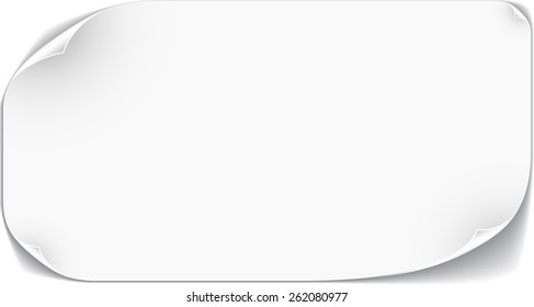 White paper card with curled angles. Vector illustration. 
