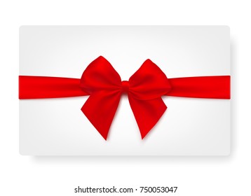 White paper card with gift red satin bow. - stock vector.