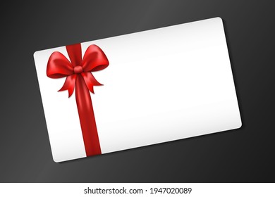 White paper card with red satin bow. Vector illustration for certificate, gift