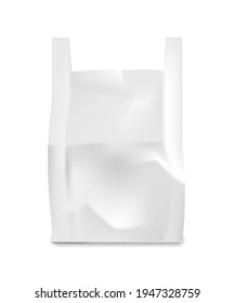 White paper or cardboard bag. Blank gift or shopping package with handles vector illustration. One realistic commercial store carton bag mock up isolated on white background.