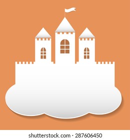 White paper castle on cloud, vector illustration