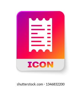 White Paper check and financial check icon isolated on white background. Paper print check, shop receipt or bill. Rectangle color button. Vector Illustration