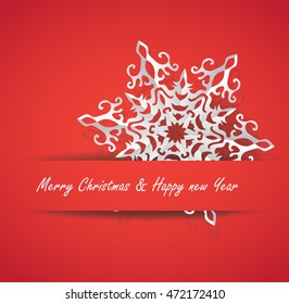White paper Christmas snowflake on a red background, vector illustration, text can be added