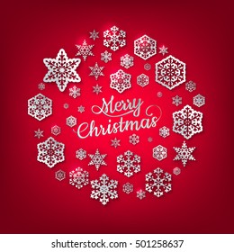 White paper christmas snowflake on a red background. EPS 10 vector file included