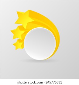 White paper circle banner decorated with stars. Isolated on a gray background. With space for text. Vector illustration.
