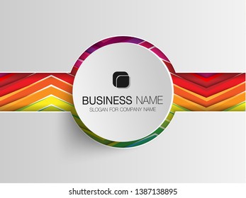 White paper circle banner with drop shadows on geometric vector Zig zag made from colorful geometric on white background.