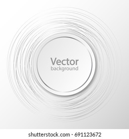 White paper circle banner with drop shadow on white background template. Sparkling silver rings. Vector illustration
